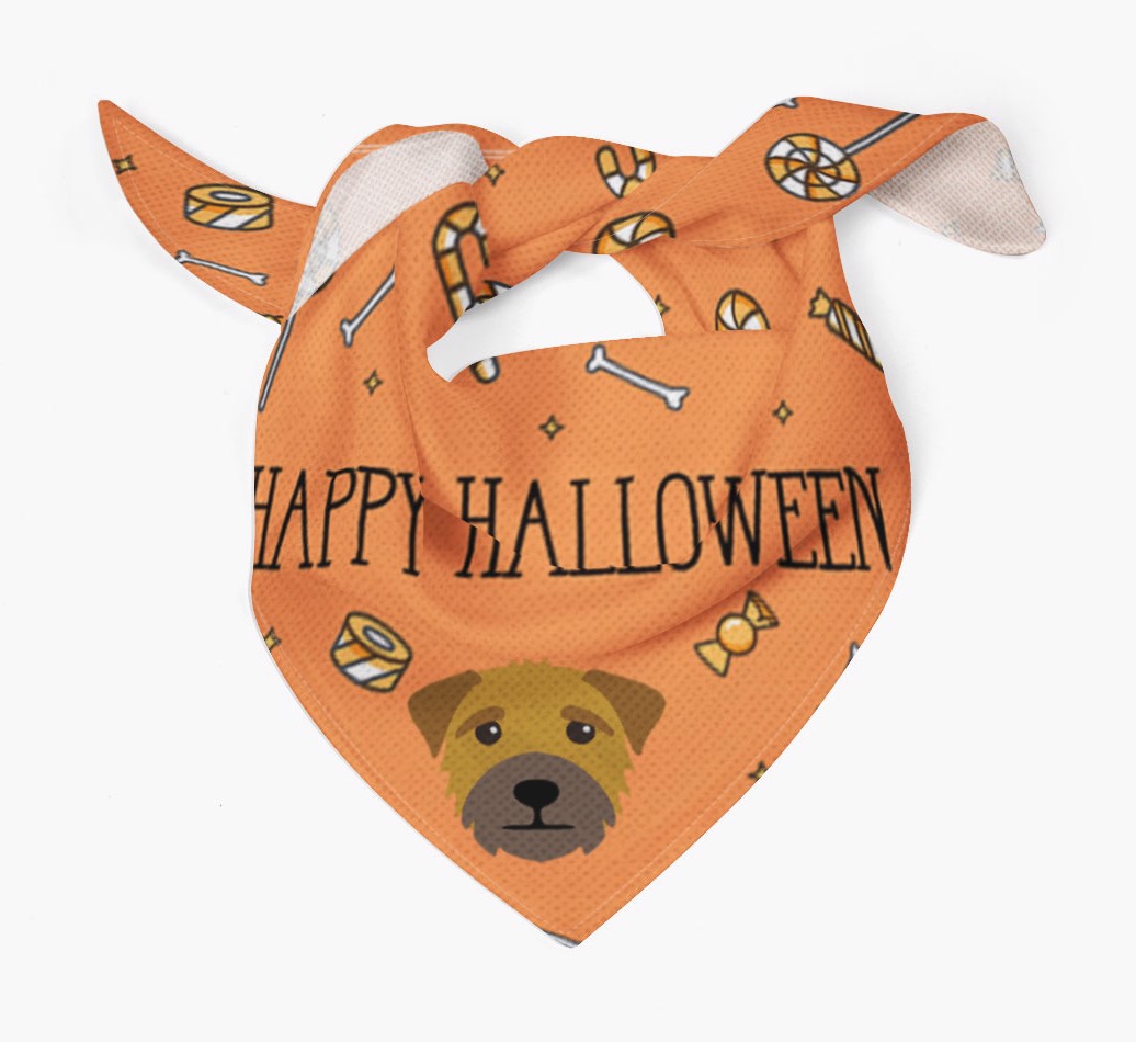 'Happy Halloween' - Personalized {breedFullName} Bandana - Tied view