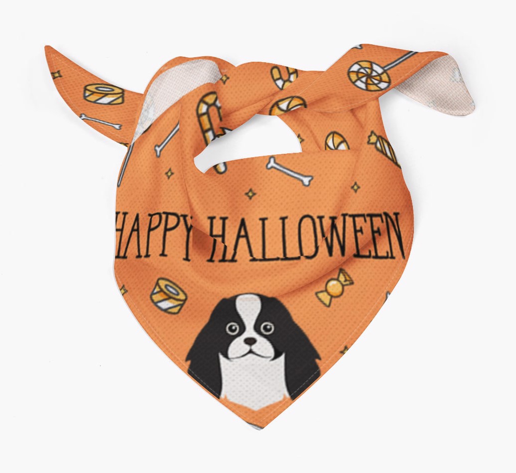 'Happy Halloween' - Personalized {breedFullName} Bandana - Tied view