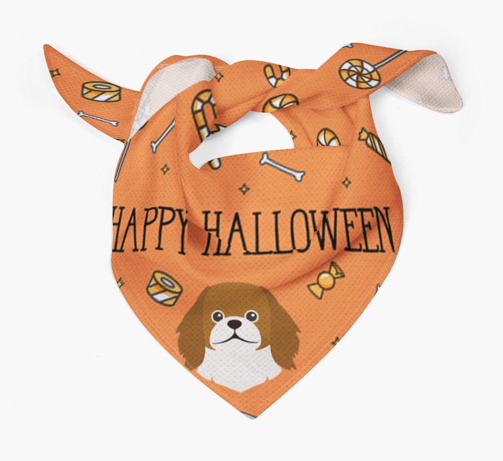 'Happy Halloween' - Personalized {breedFullName} Bandana - Tied view