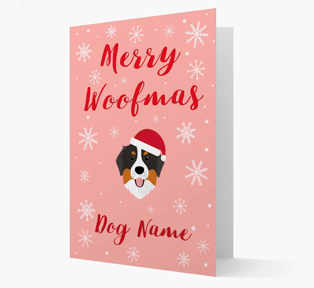 'Merry Woofmas {dogsName}' Card with your {breedFullName} Christmas Icon front
