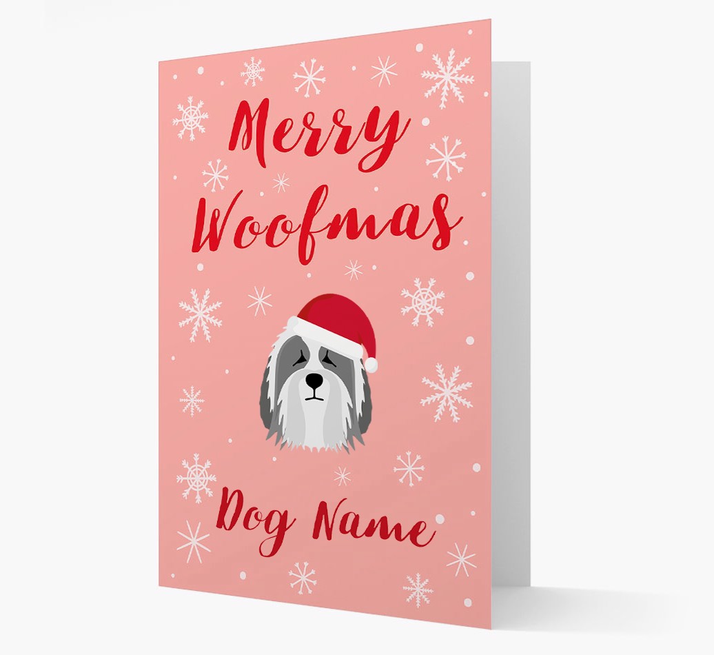 'Merry Woofmas {dogsName}' Card with your {breedFullName} Christmas Icon front