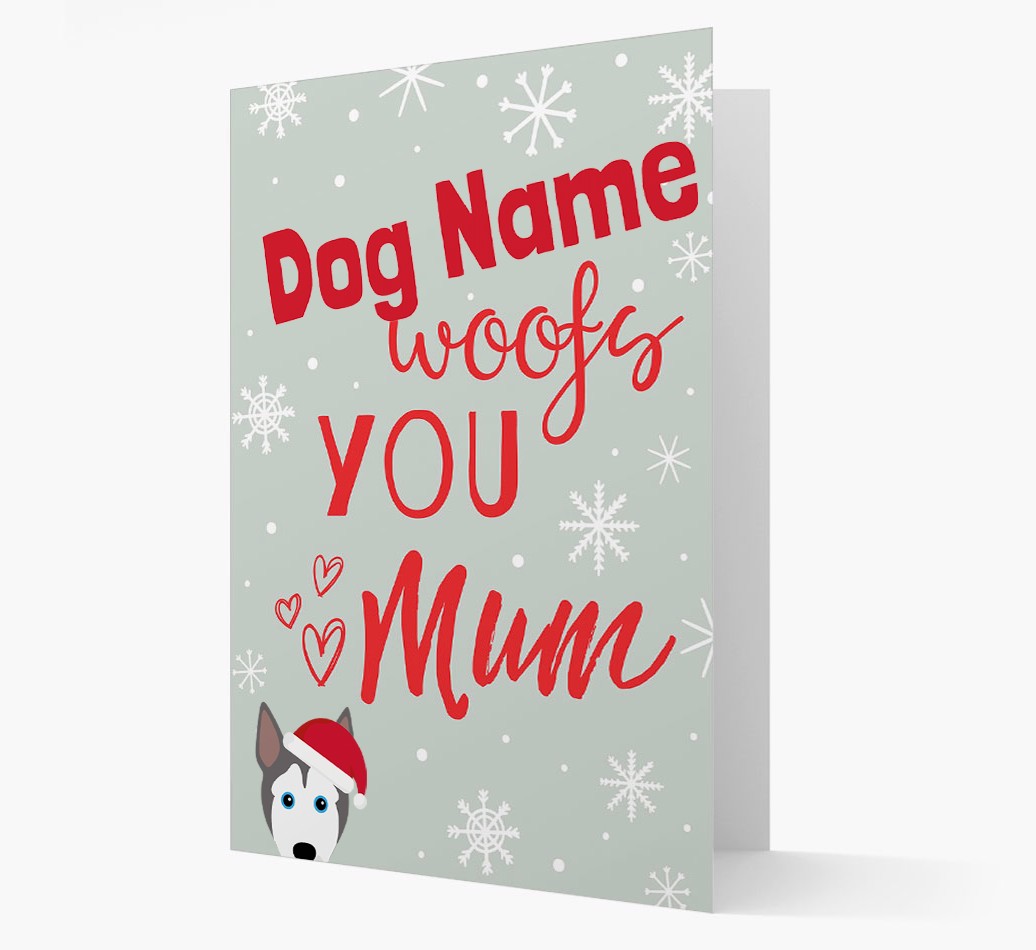 'I Woof You Mum' Card with your {breedFullName} Christmas Icon front