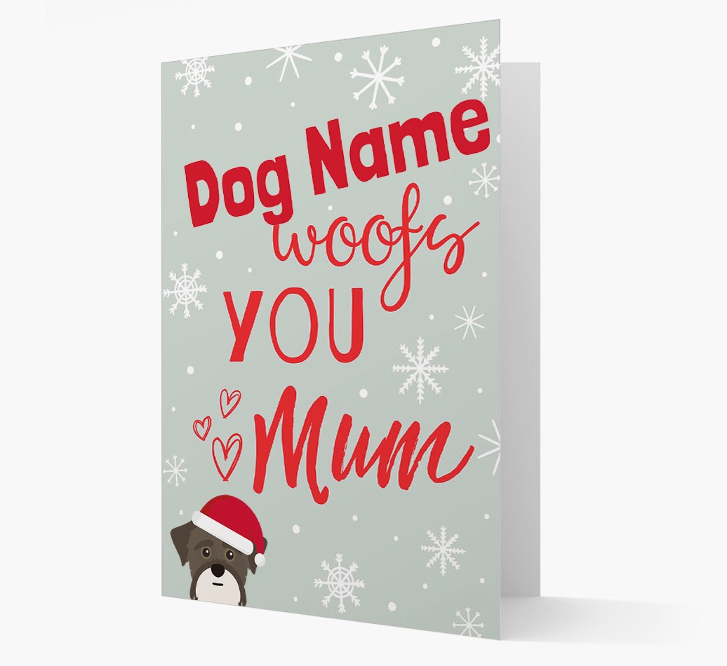 'I Woof You Mum' Card with your {breedFullName} Christmas Icon front