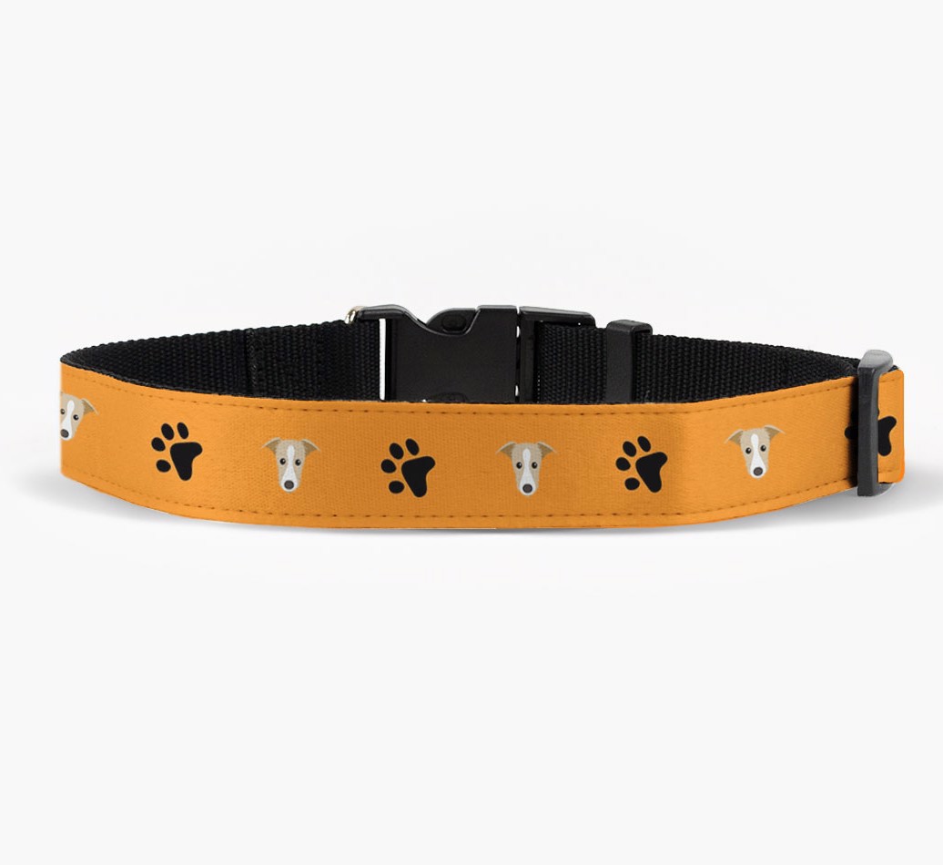 'Fabric Collar with Paw Prints and {breedFullName} Icon front view