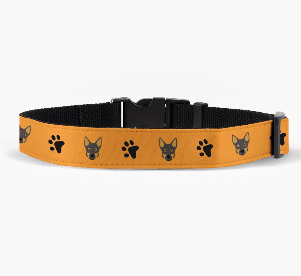 'Fabric Collar with Paw Prints and {breedFullName} Icon front view