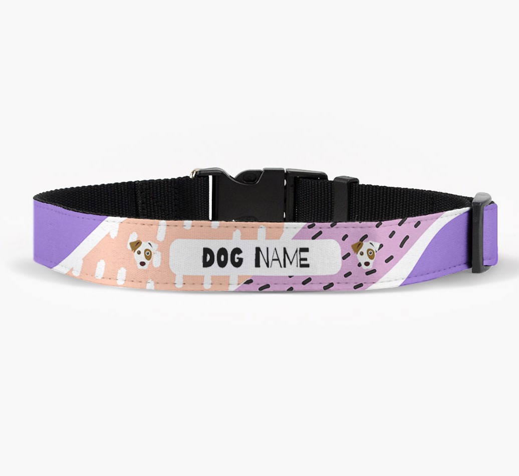 'Personalised Fabric Collar with Abstract Pattern and {breedFullName} Icon in front view