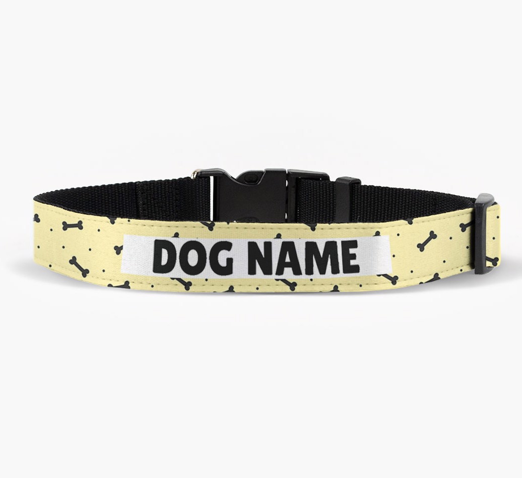 Personalized Fabric Collar with Bone Pattern for your {breedFullName} front view