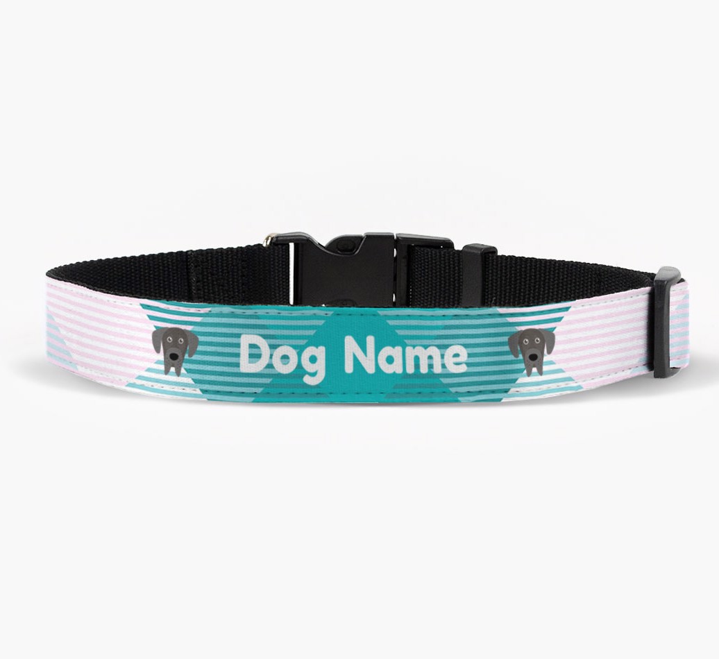 'Personalised Fabric Collar with Tartan Pattern and {breedFullName} Icon front view