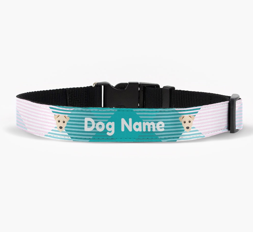 'Personalised Fabric Collar with Tartan Pattern and {breedFullName} Icon front view