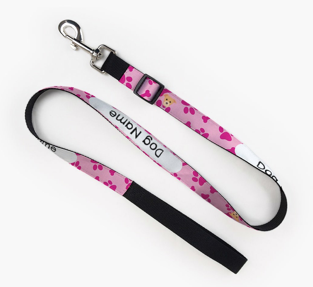 Personalised Fabric Lead with Bone and Paw Pattern and {breedFullName} Icon Full