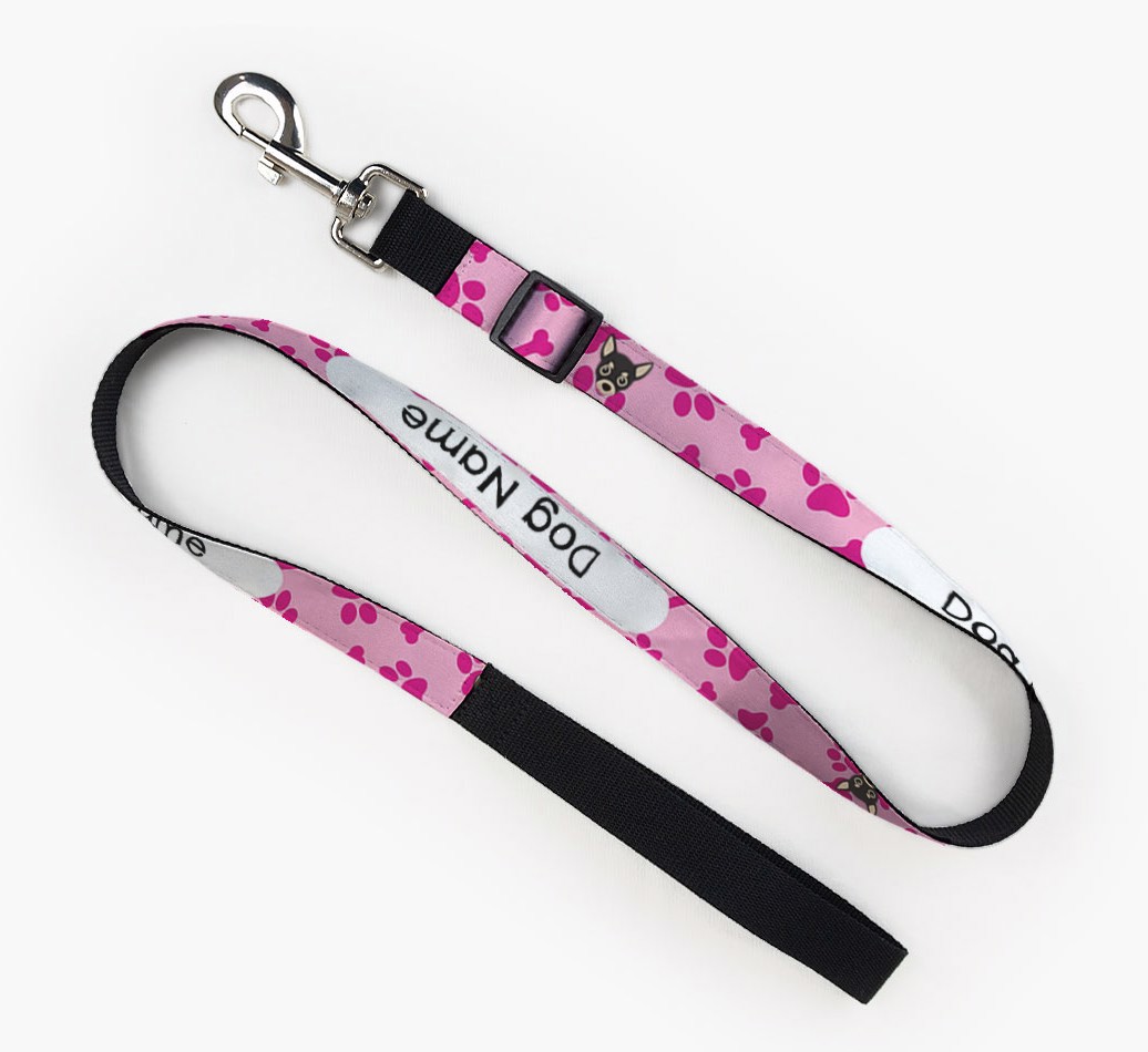Personalized Fabric Lead with Bone and Paw Pattern and {breedFullName} Icon Full