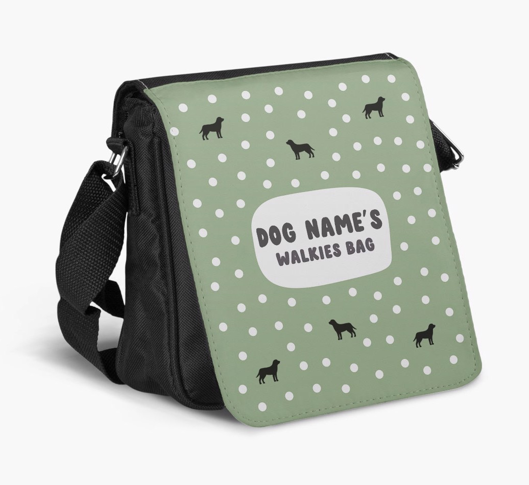 'Personalised '{dogsName}'s Walkies' Shoulder Bag with {breedFullName} Silhouette Pattern - bag on white background