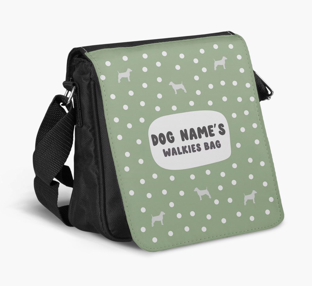 'Personalised '{dogsName}'s Walkies' Shoulder Bag with {breedFullName} Silhouette Pattern - bag on white background