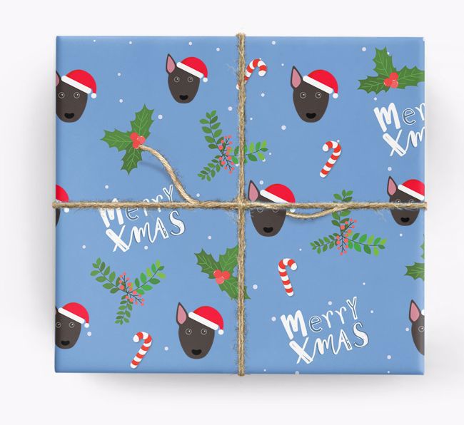 Merry X-Mas: Personalized {breedFullName} Wrapping Paper