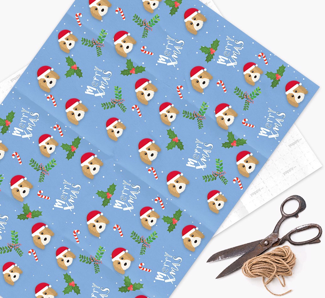 Merry X-Mas: Personalized {breedFullName} Wrapping Paper - flat