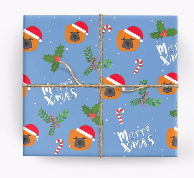 Merry X-Mas: Personalized {breedFullName} Wrapping Paper