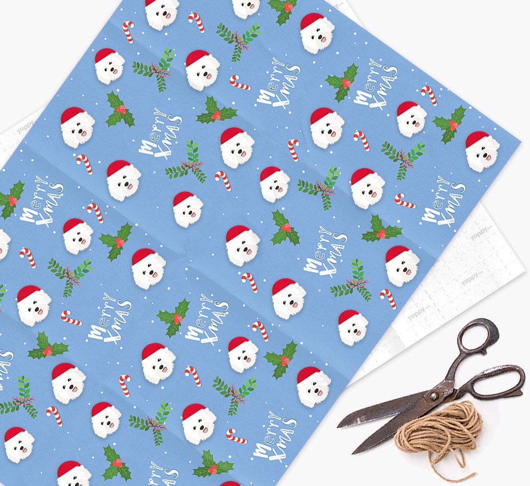 Merry X-Mas: Personalized {breedFullName} Wrapping Paper - flat