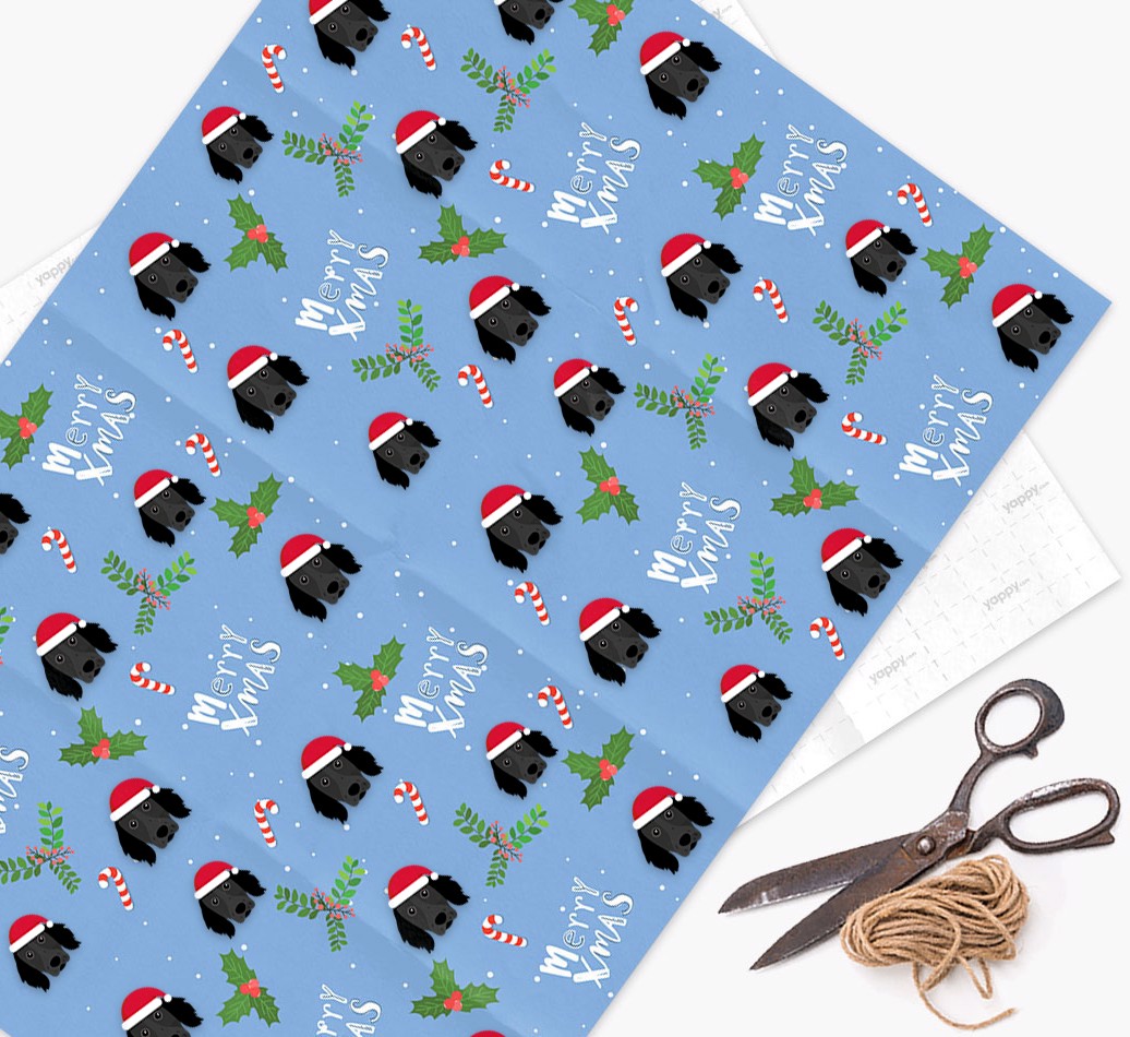 Merry X-Mas: Personalised {breedFullName} Wrapping Paper - flat