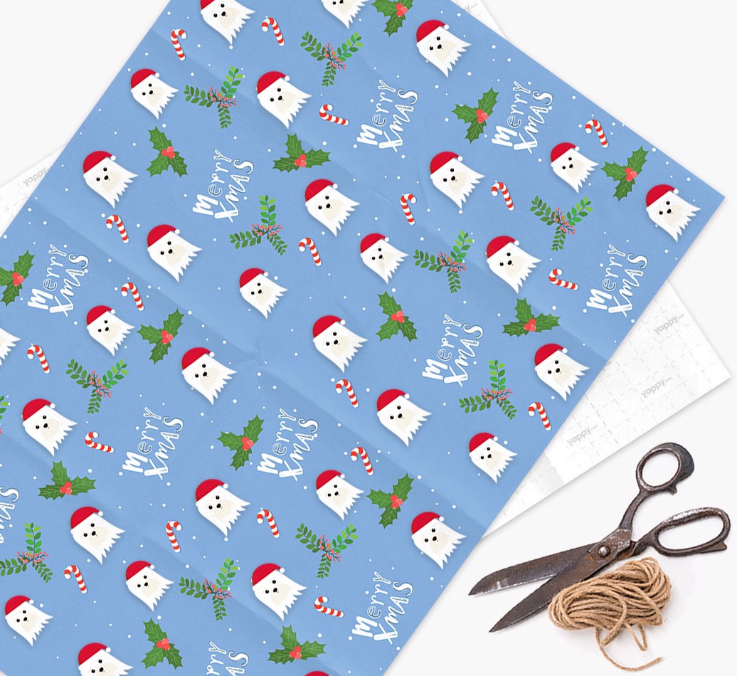 Merry X-Mas: Personalized {breedFullName} Wrapping Paper - flat