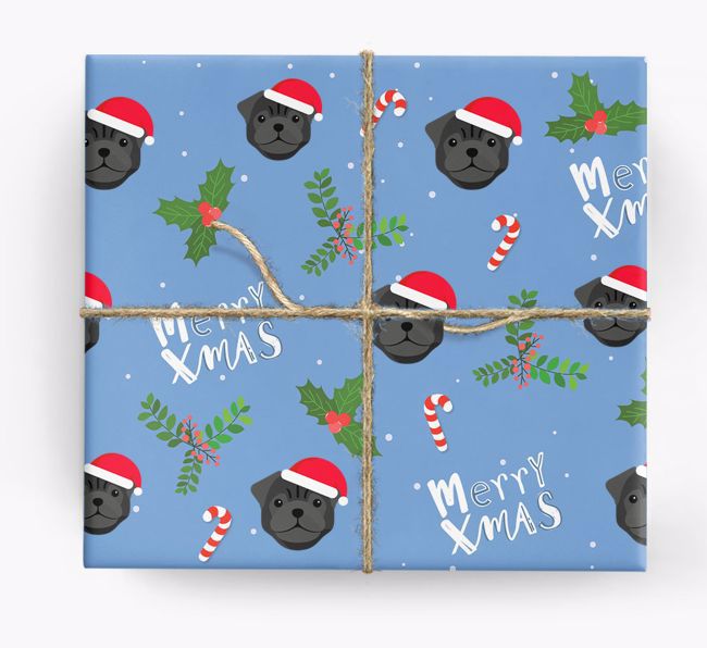 Pug Christmas Wrapping Paper - Black