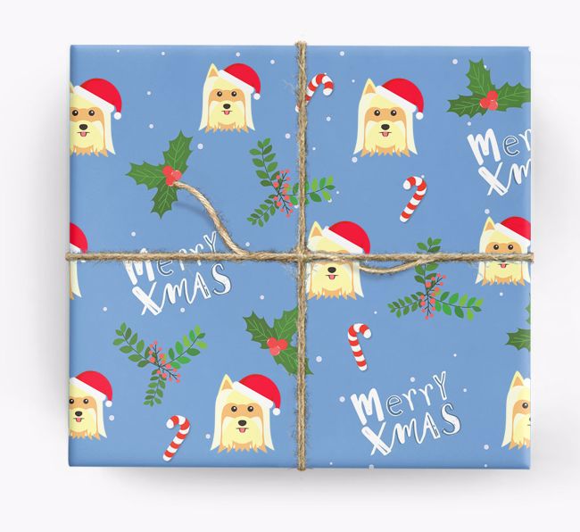 Merry X-Mas: Personalized {breedFullName} Wrapping Paper