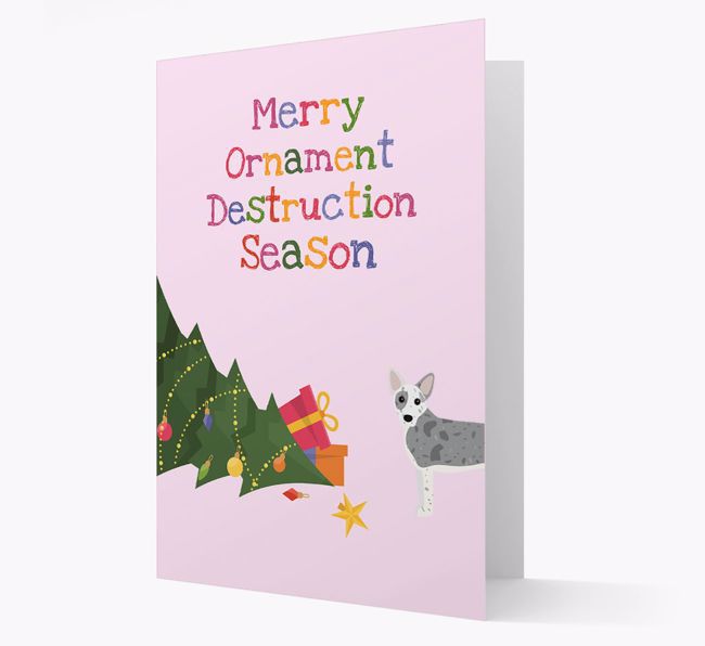 'Merry Ornament Destruction Season' Christmas Card with {breedCommonName} Icon