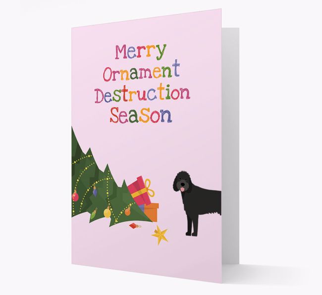 'Merry Ornament Destruction Season' Christmas Card with {breedCommonName} Icon