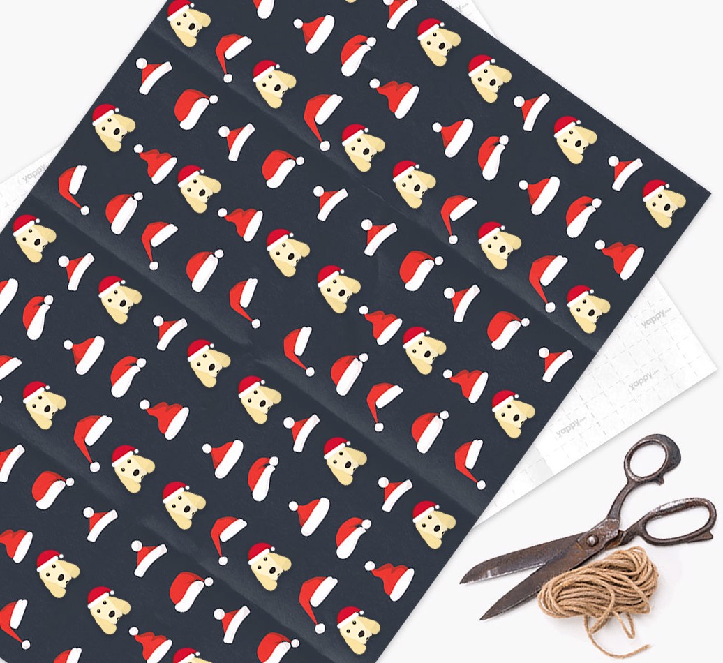 'Santa Hat' - Personalised {breedFullName} Wrapping Paper - flat