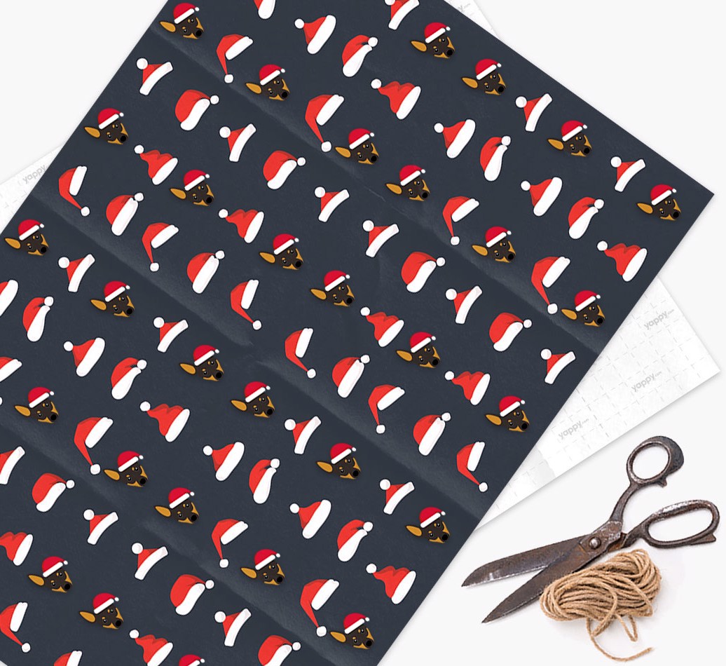 'Santa Hat' - Personalized {breedFullName} Wrapping Paper - flat