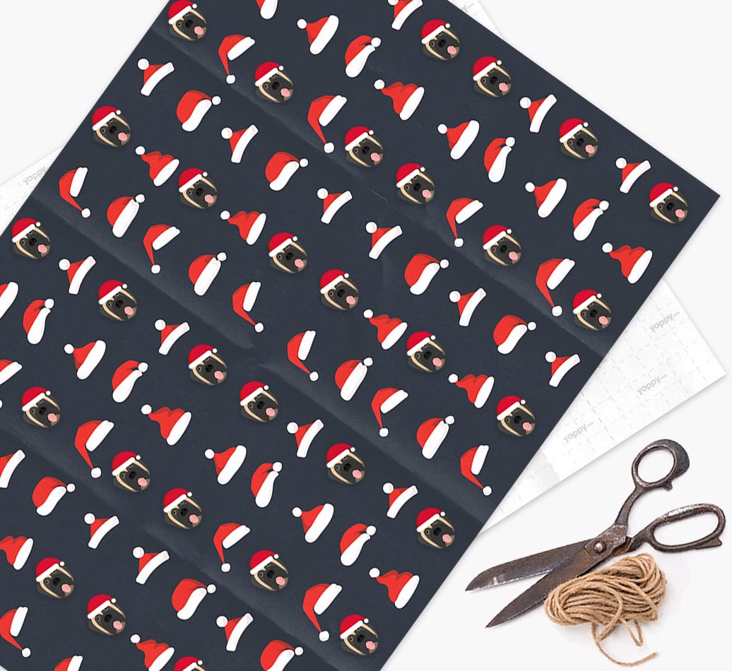 'Santa Hat' - Personalised {breedFullName} Wrapping Paper - flat
