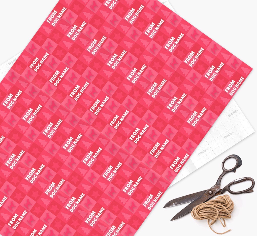 'Square Tiles' - Personalized Christmas Wrapping Paper from Your {breedFullName} - flat