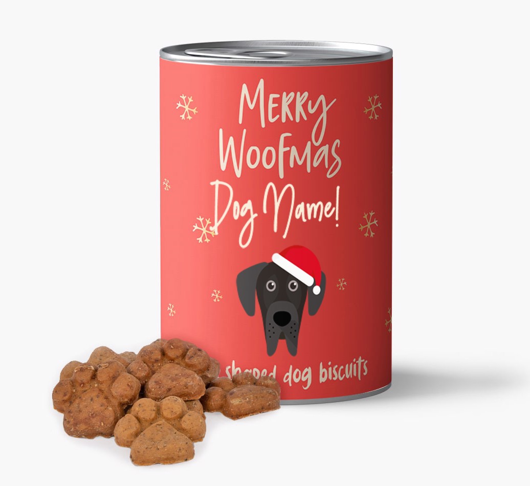 Personalised Merry Woofmas Pressitin With Paw Shaped {breedShortName} Biscuits