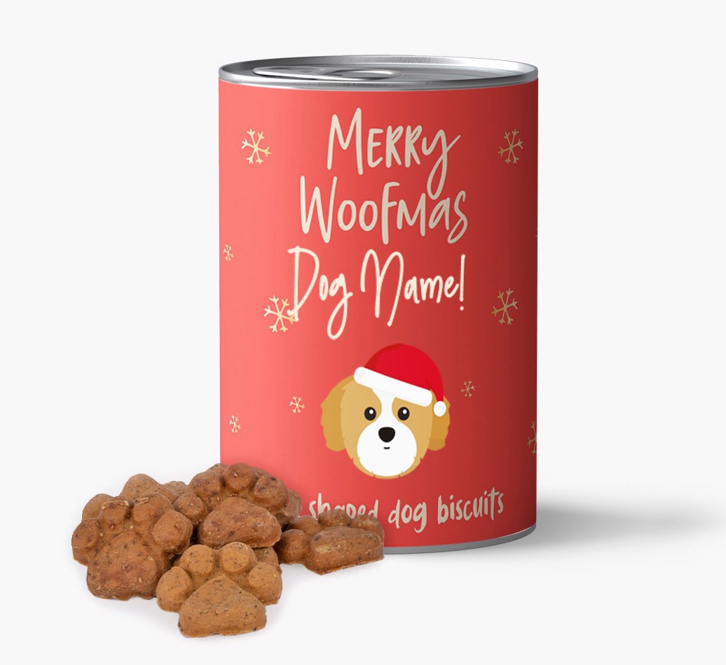 Personalised Merry Woofmas Pressitin With Paw Shaped {breedShortName} Biscuits