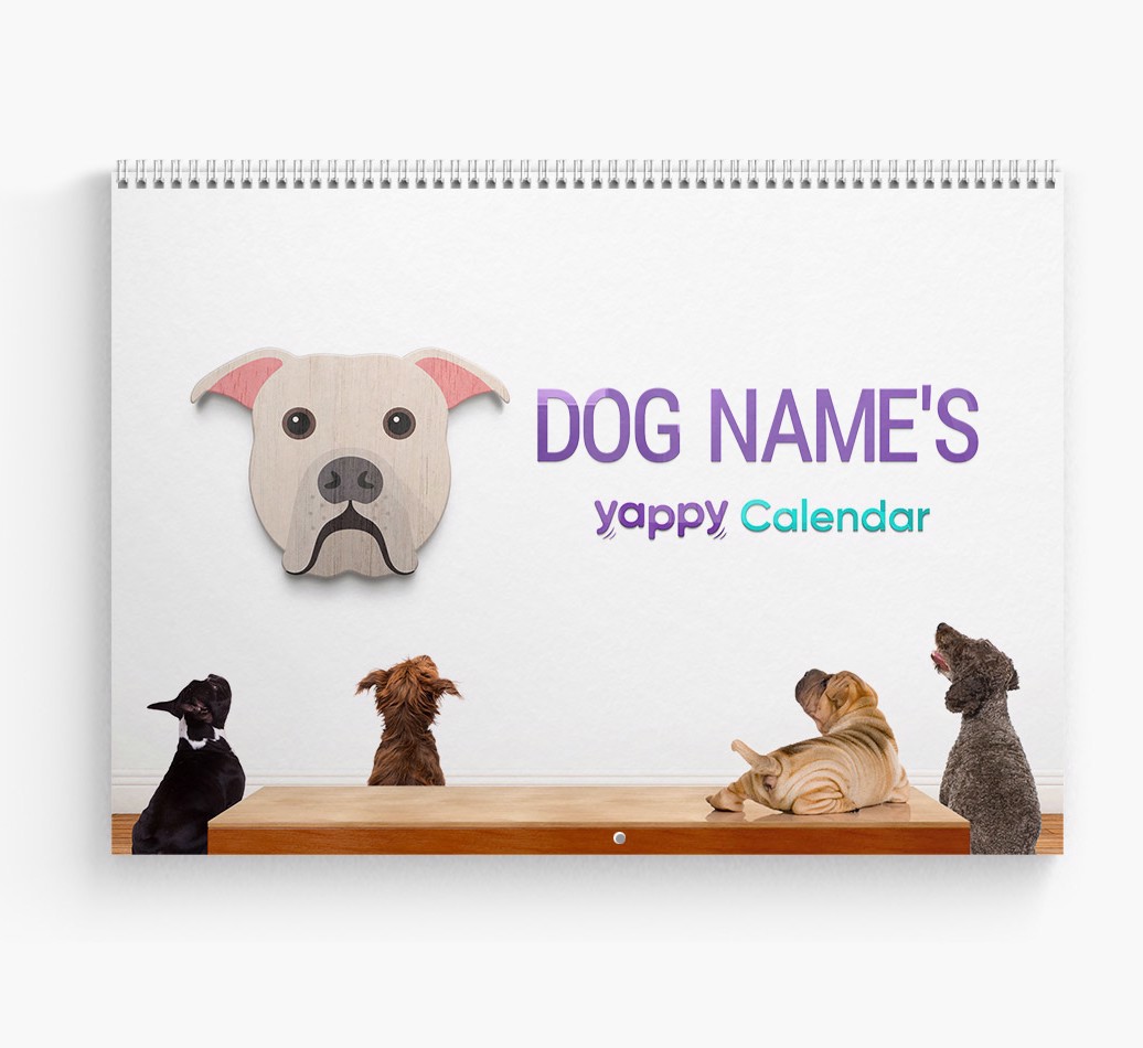 Personalized {breedFullName} Calendar for {dogsName|Your Dog} - Cover Page Angled Shot