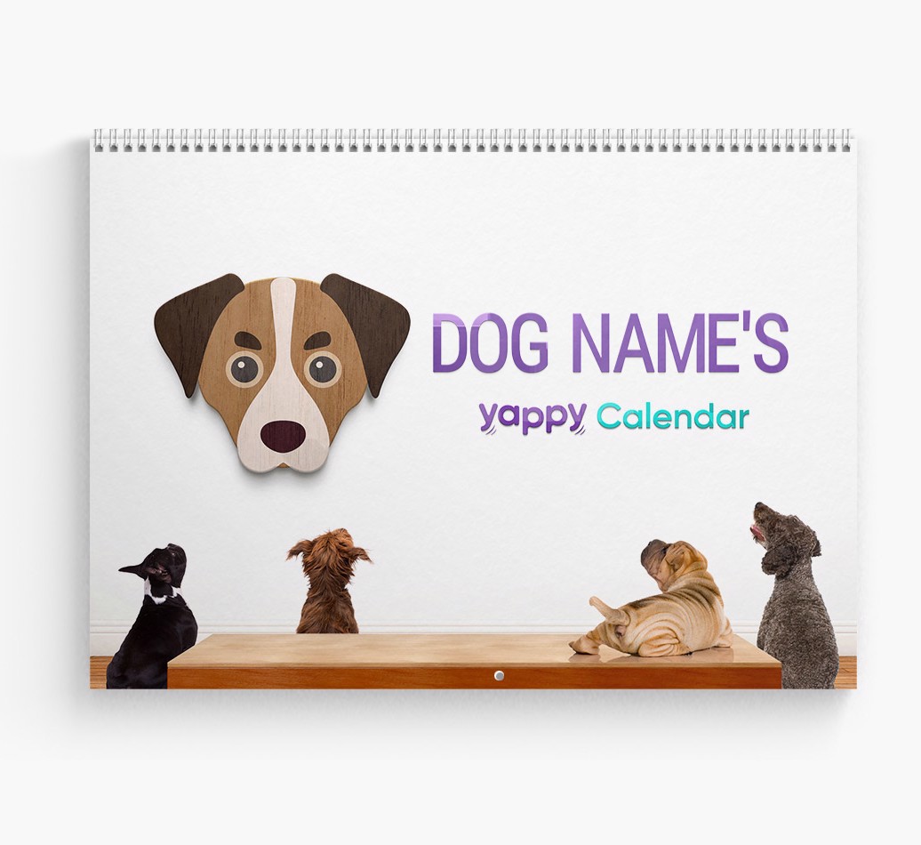 Personalized {breedFullName} Calendar for {dogsName|Your Dog} - Cover Page Angled Shot