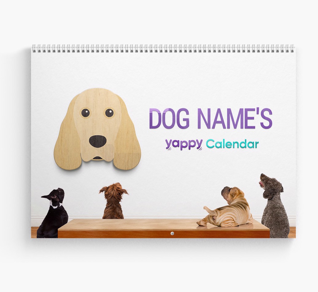 Personalized {breedFullName} Calendar for {dogsName|Your Dog} - Cover Page Angled Shot