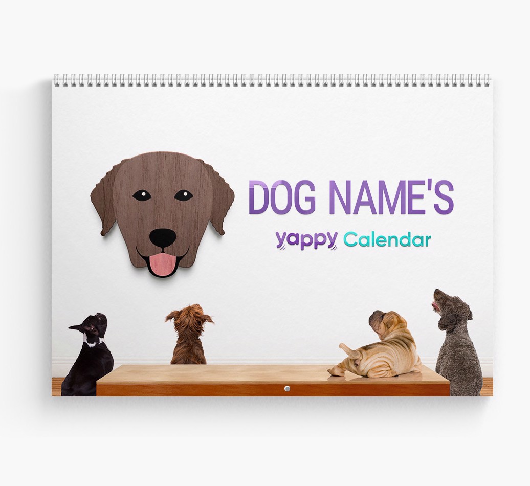 Personalized {breedFullName} Calendar for {dogsName|Your Dog} - Cover Page Angled Shot