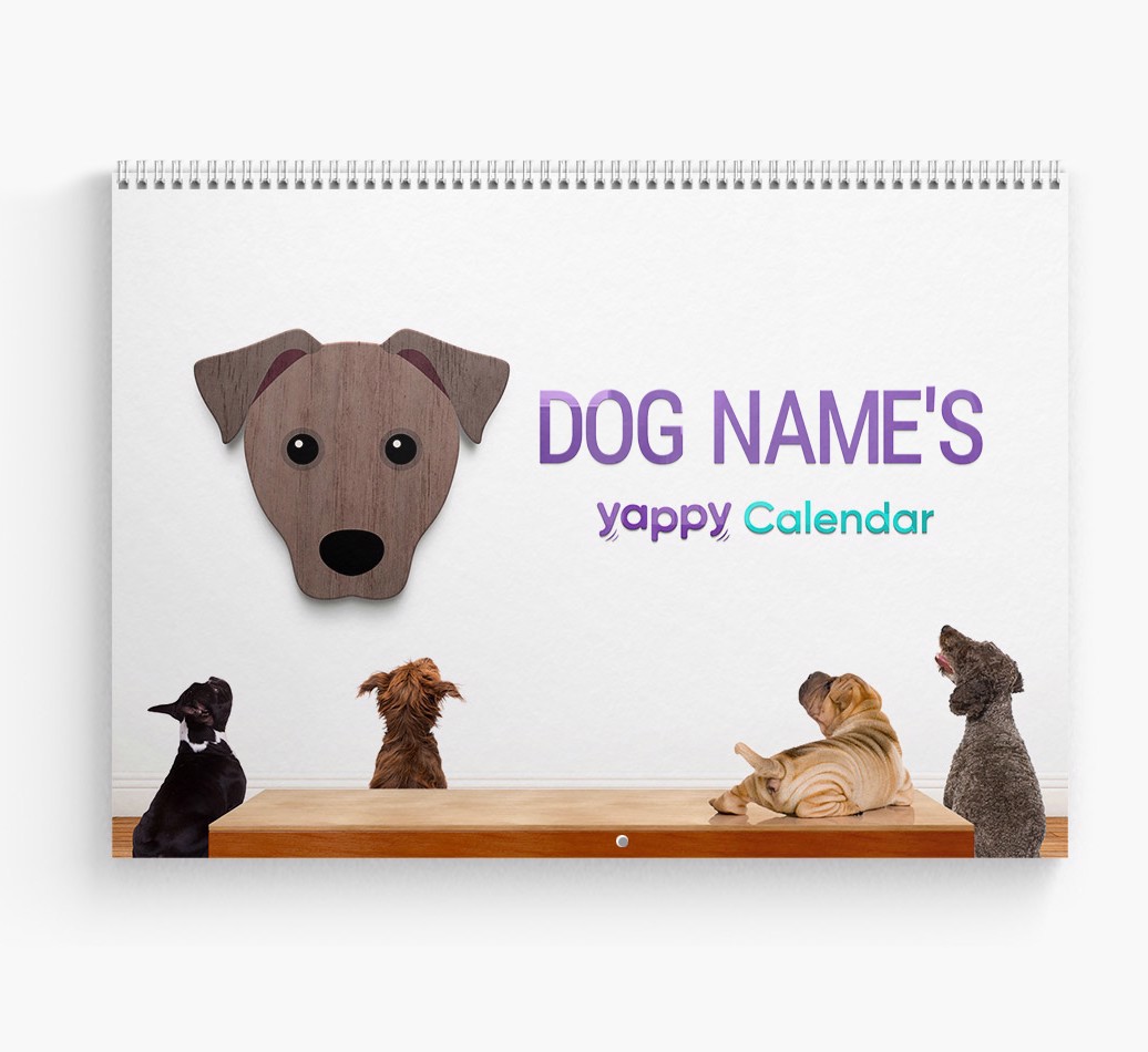 Personalized {breedFullName} Calendar for {dogsName|Your Dog} - Cover Page Angled Shot