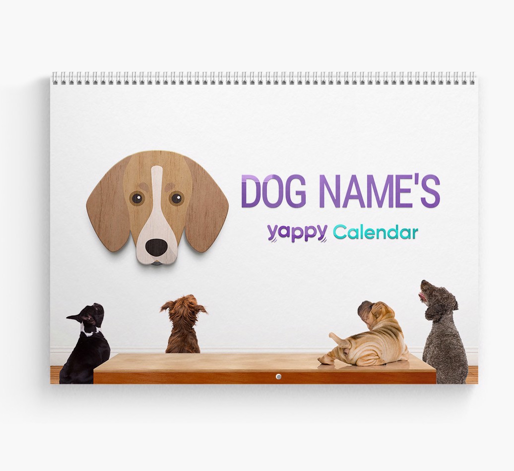 Personalized {breedFullName} Calendar for {dogsName|Your Dog} - Cover Page Angled Shot