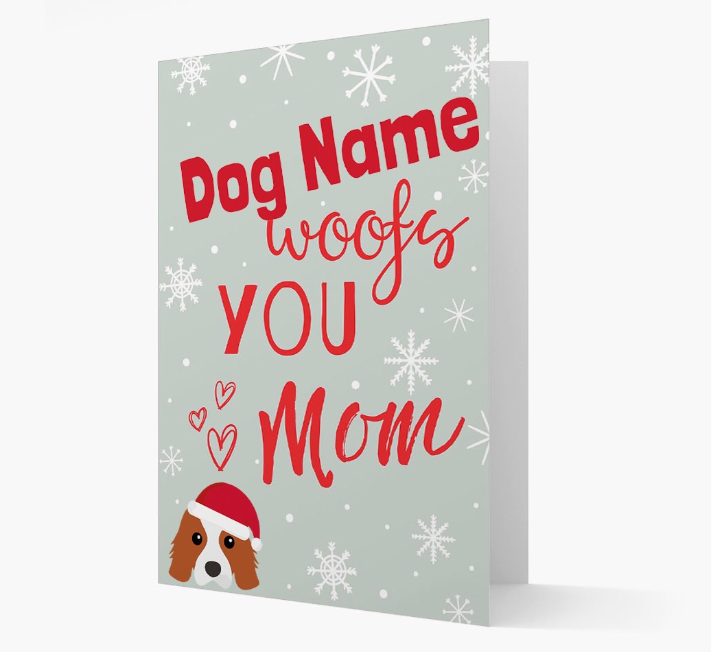 I Woof You Mom' Card with your {breedFullName} Christmas Icon front