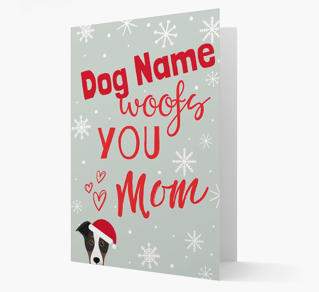 I Woof You Mom' Card with your {breedFullName} Christmas Icon front