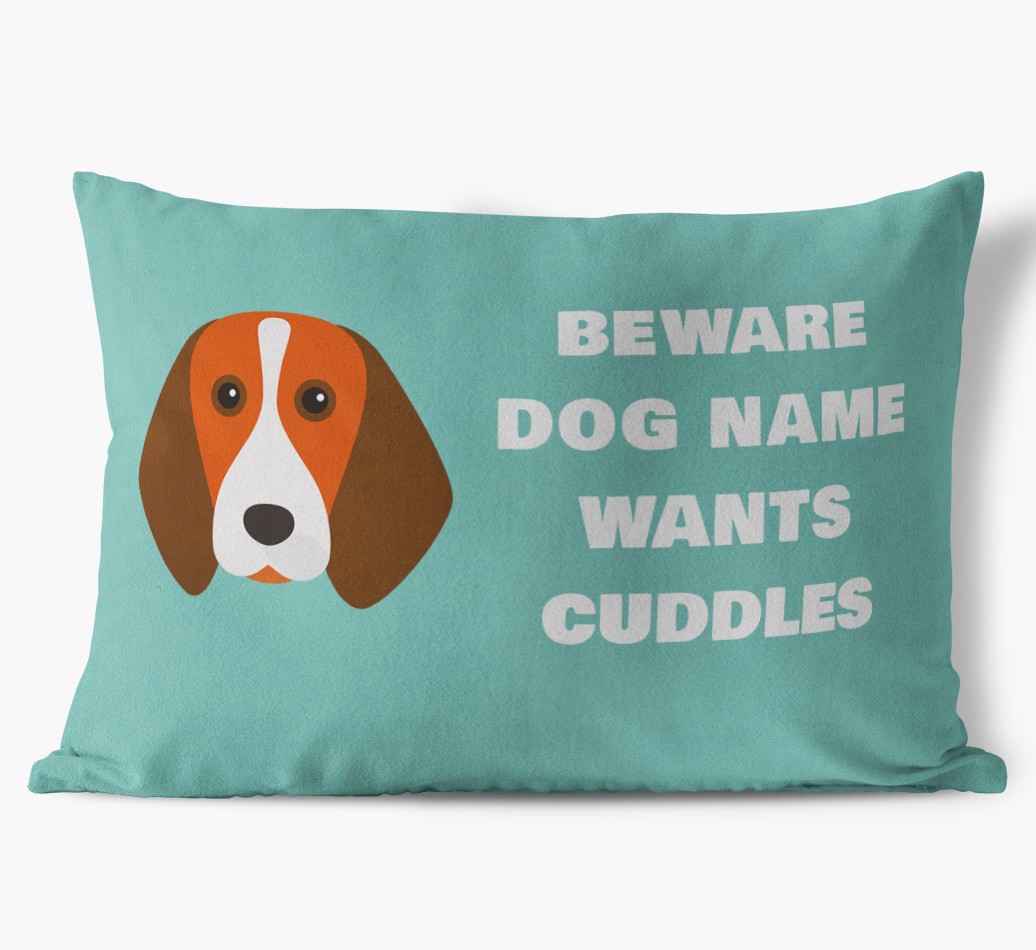 Beware of Cuddles: Personalised {breedFullName} Soft Touch Cushion front view