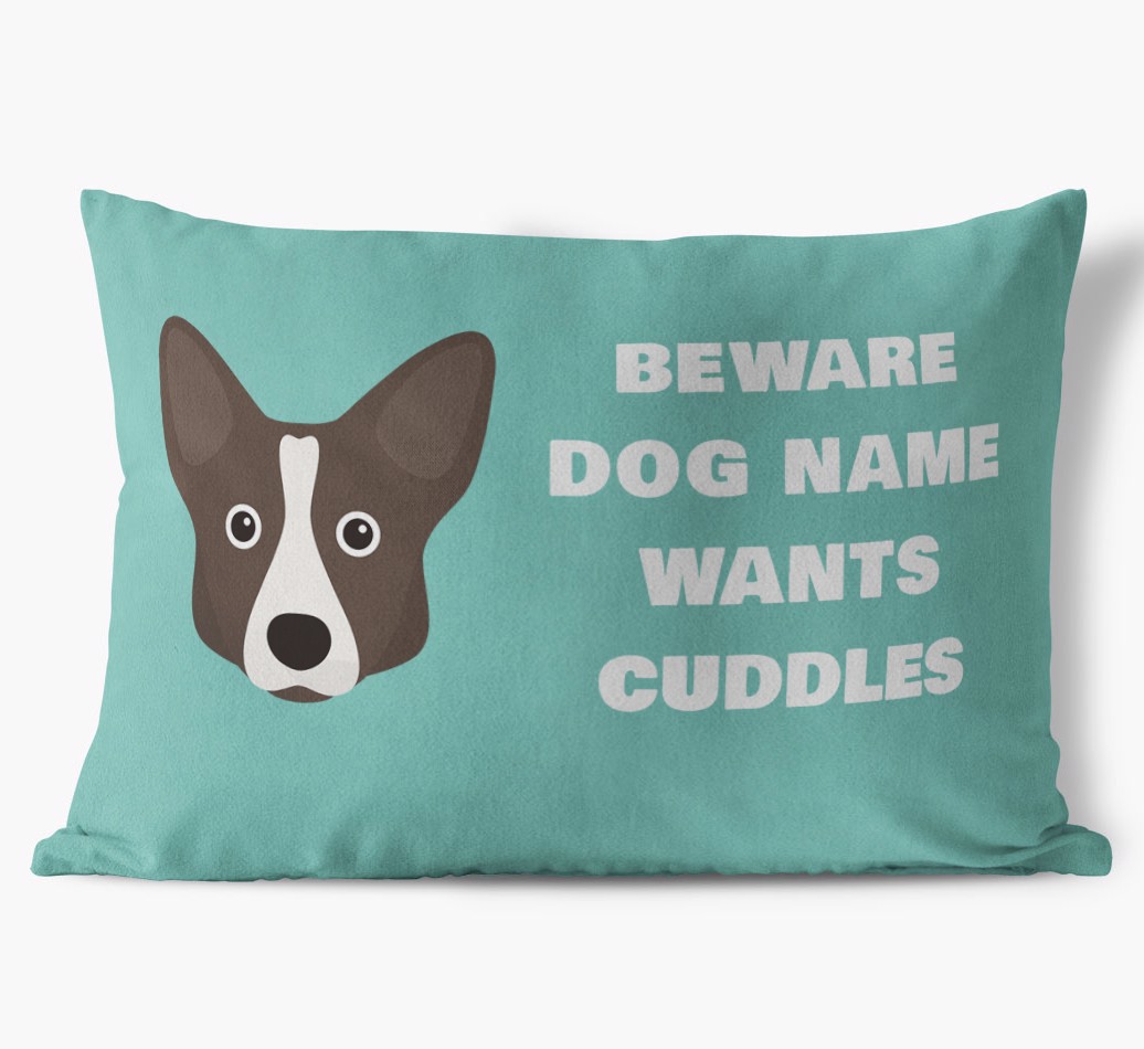 Beware of Cuddles: Personalised {breedFullName} Soft Touch Cushion front view
