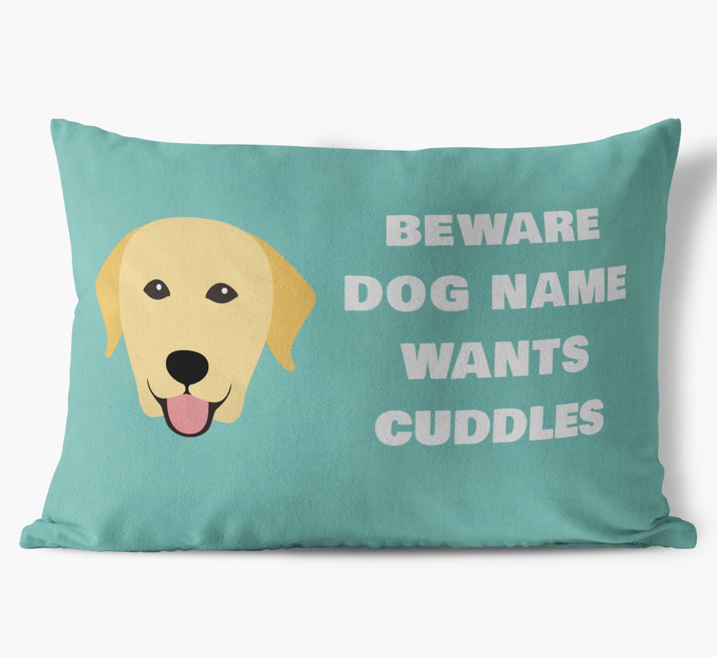 Beware of Cuddles: Personalized {breedFullName} Soft Touch Pillow