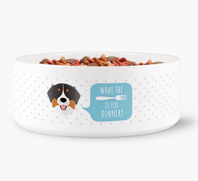 'What's for dinner?' Dog Bowl for your {breedFullName}