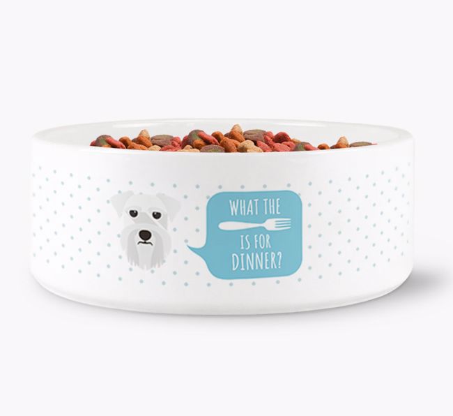 'What's for dinner?' Dog Bowl for your {breedFullName}