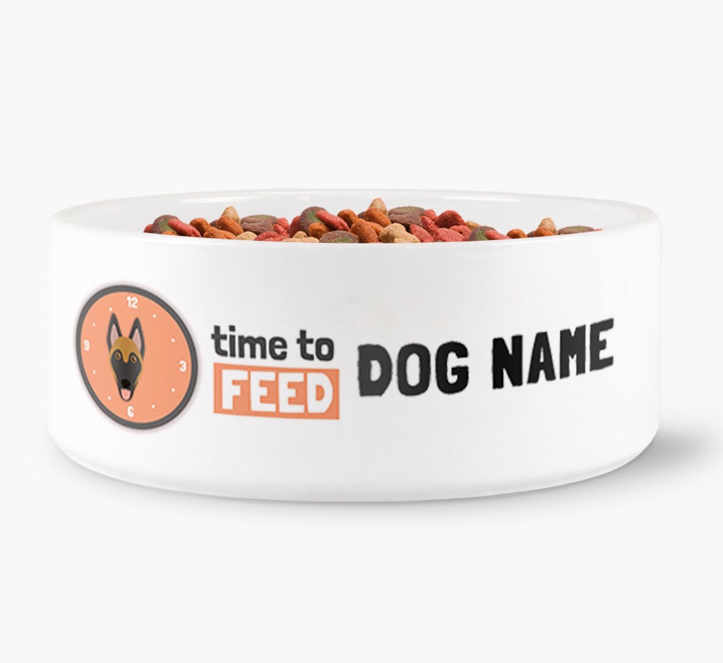 'Time to feed {dogsName}' Dog Bowl front view