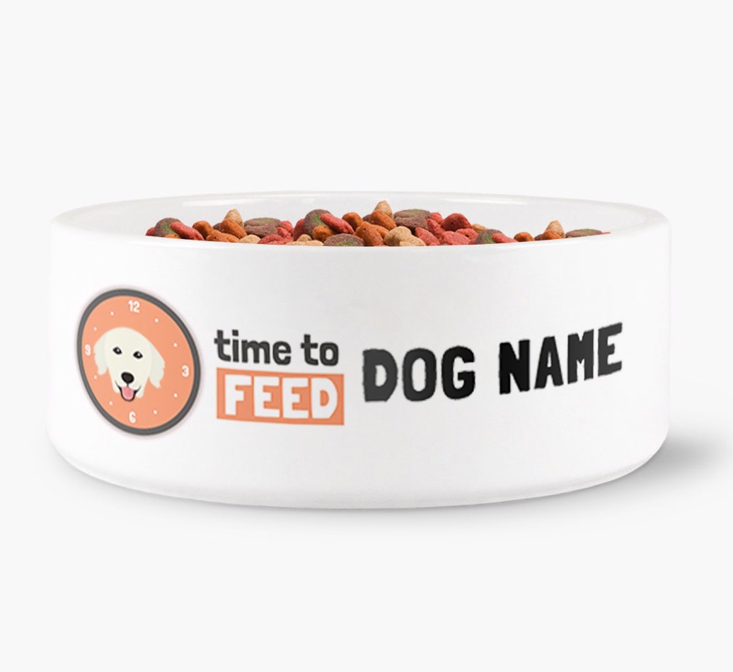 'Time to feed {dogsName}' Dog Bowl front view