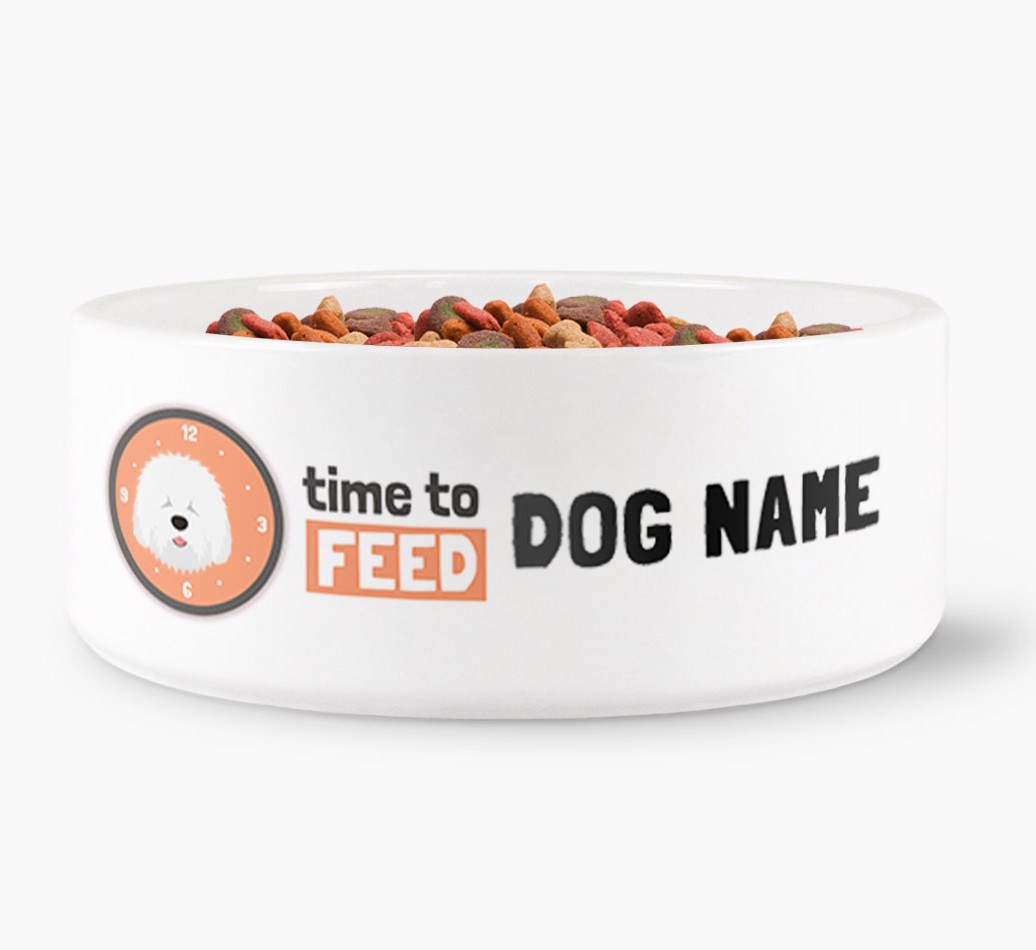 'Time to feed {dogsName}' Dog Bowl front view