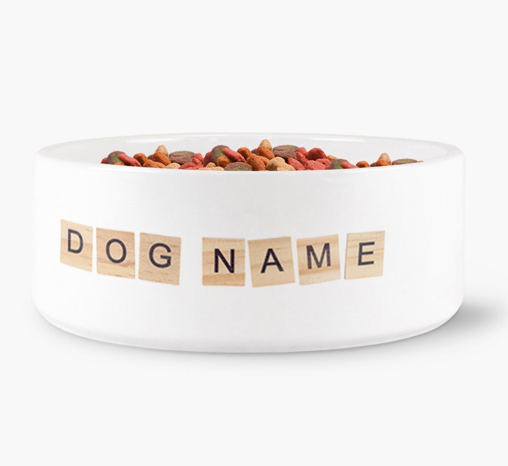 'Wooden Letters Dog Bowl for your {breedFullName} front view